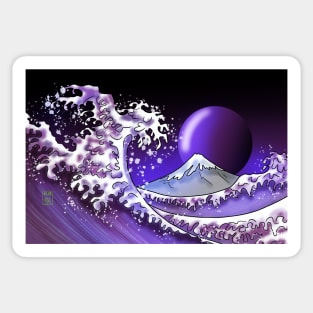 Big wave, Mount Fuji, and a purple moon Sticker